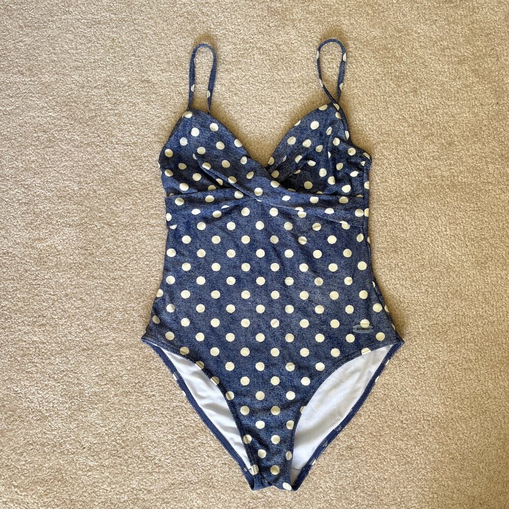 VIntage Blue Polka Dot One Piece Swimsuit, Size Small